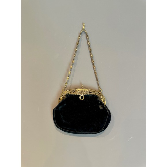 Handbags - Antique Victorian 1890s Velvet Bag Vermeil Sterling Ornate Cherub Frame Purse